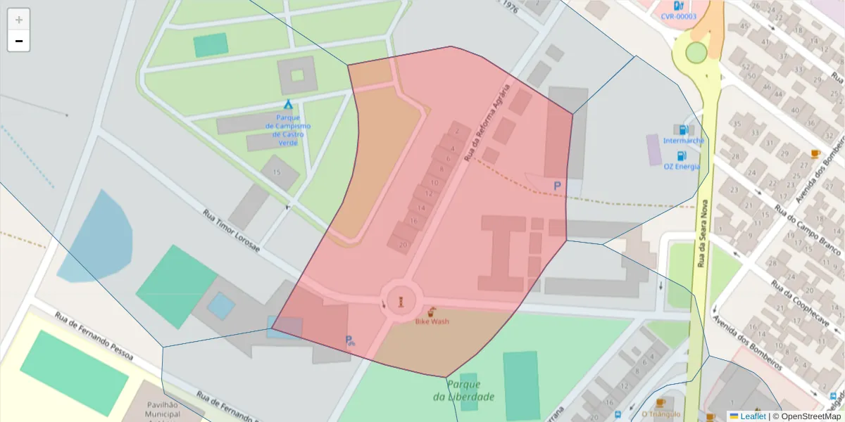 Mapa detalhado do código postal 7780-295 com limites, códigos postais vizinhos e agências dos correios
