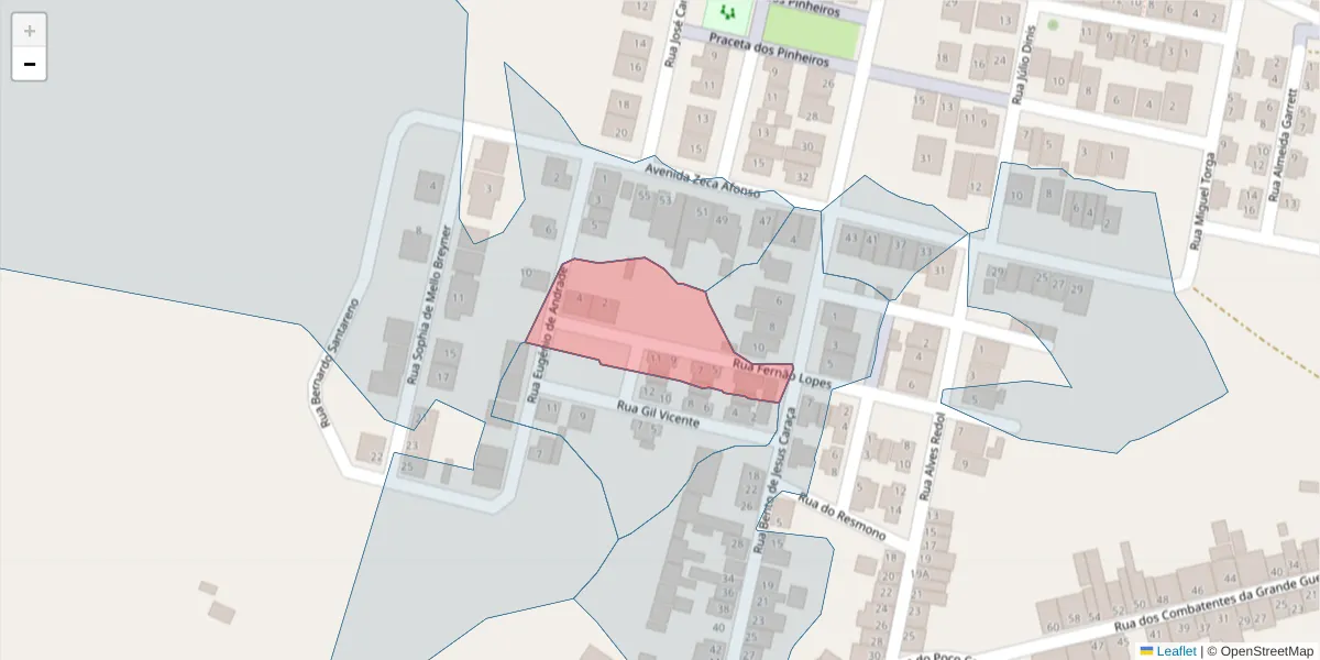 Mapa detalhado do código postal 7780-300 com limites, códigos postais vizinhos e agências dos correios