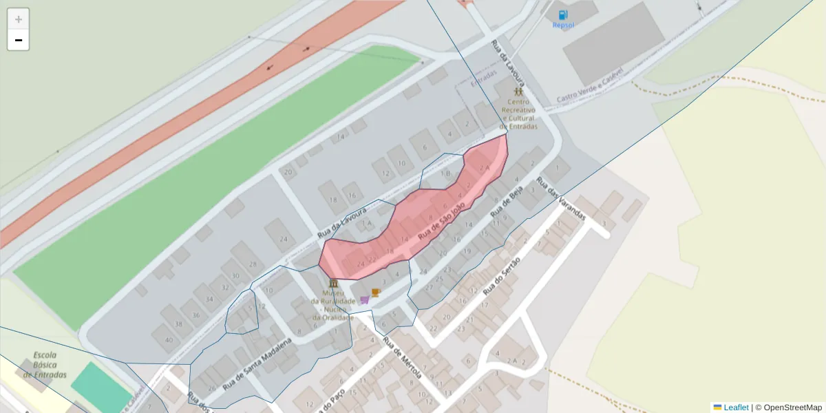 Mapa detalhado do código postal 7780-322 com limites, códigos postais vizinhos e agências dos correios