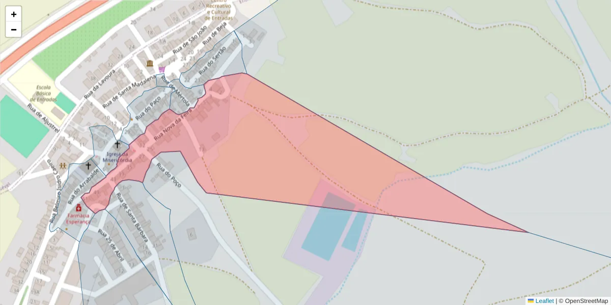Mapa detalhado do código postal 7780-326 com limites, códigos postais vizinhos e agências dos correios