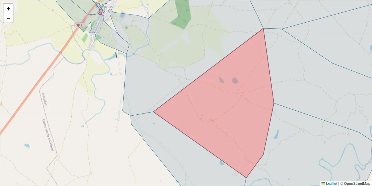 Mapa detalhado do código postal 7780-343 com limites, códigos postais vizinhos e agências dos correios