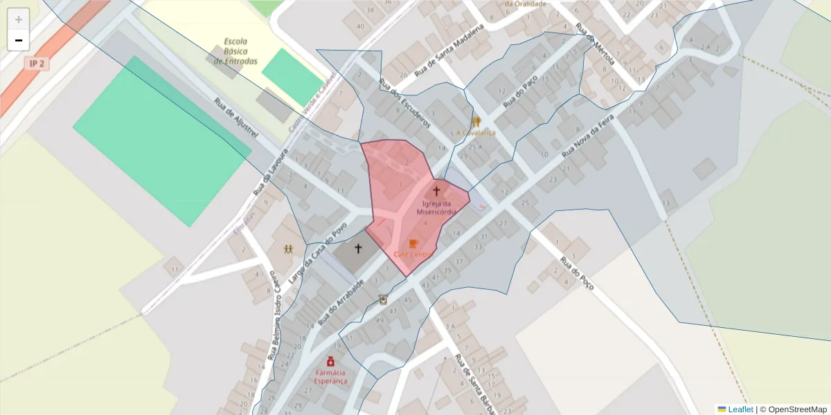 Mapa detalhado do código postal 7780-344 com limites, códigos postais vizinhos e agências dos correios