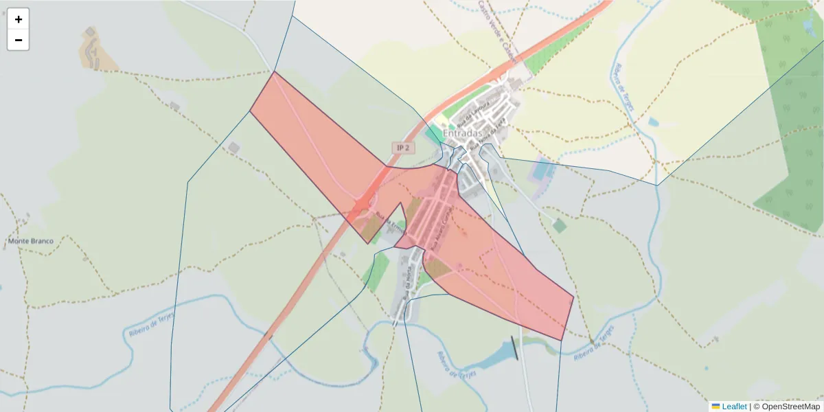 Mapa detalhado do código postal 7780-346 com limites, códigos postais vizinhos e agências dos correios
