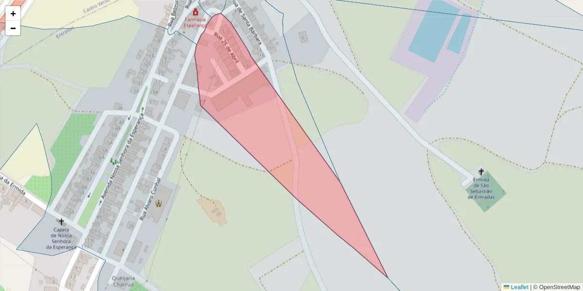 Mapa detalhado do código postal 7780-351 com limites, códigos postais vizinhos e agências dos correios