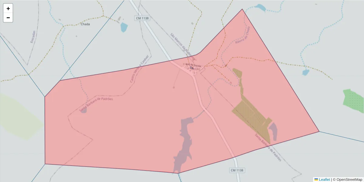 Mapa detalhado do código postal 7780-408 com limites, códigos postais vizinhos e agências dos correios