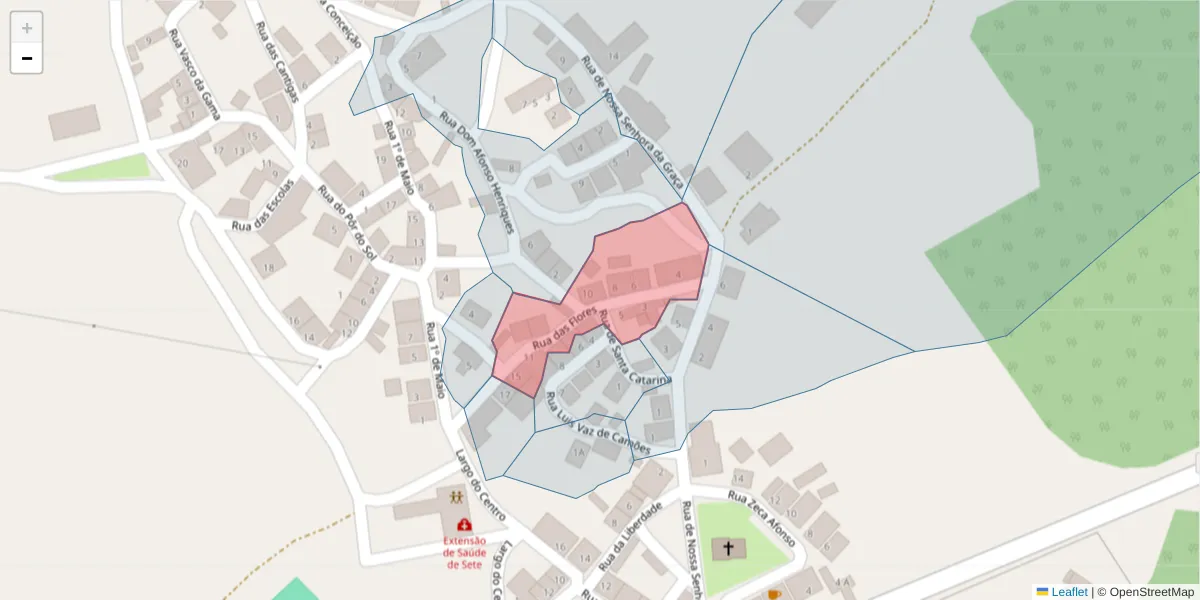Mapa detalhado do código postal 7780-461 com limites, códigos postais vizinhos e agências dos correios