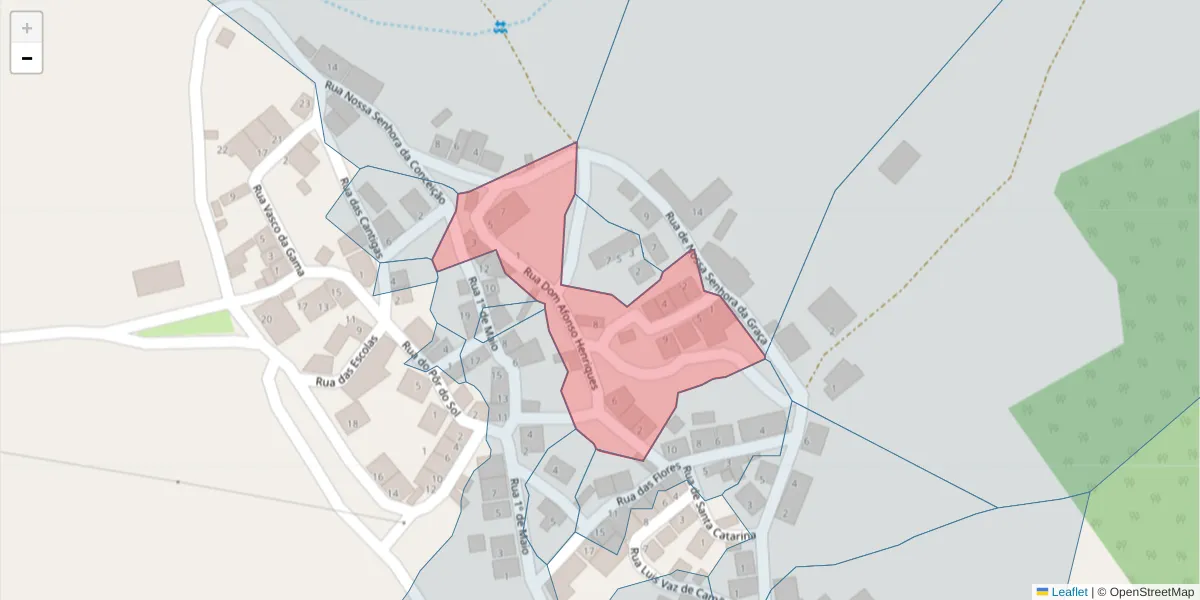 Mapa detalhado do código postal 7780-467 com limites, códigos postais vizinhos e agências dos correios