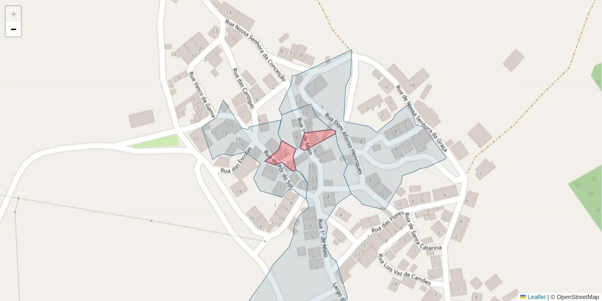 Mapa detalhado do código postal 7780-468 com limites, códigos postais vizinhos e agências dos correios