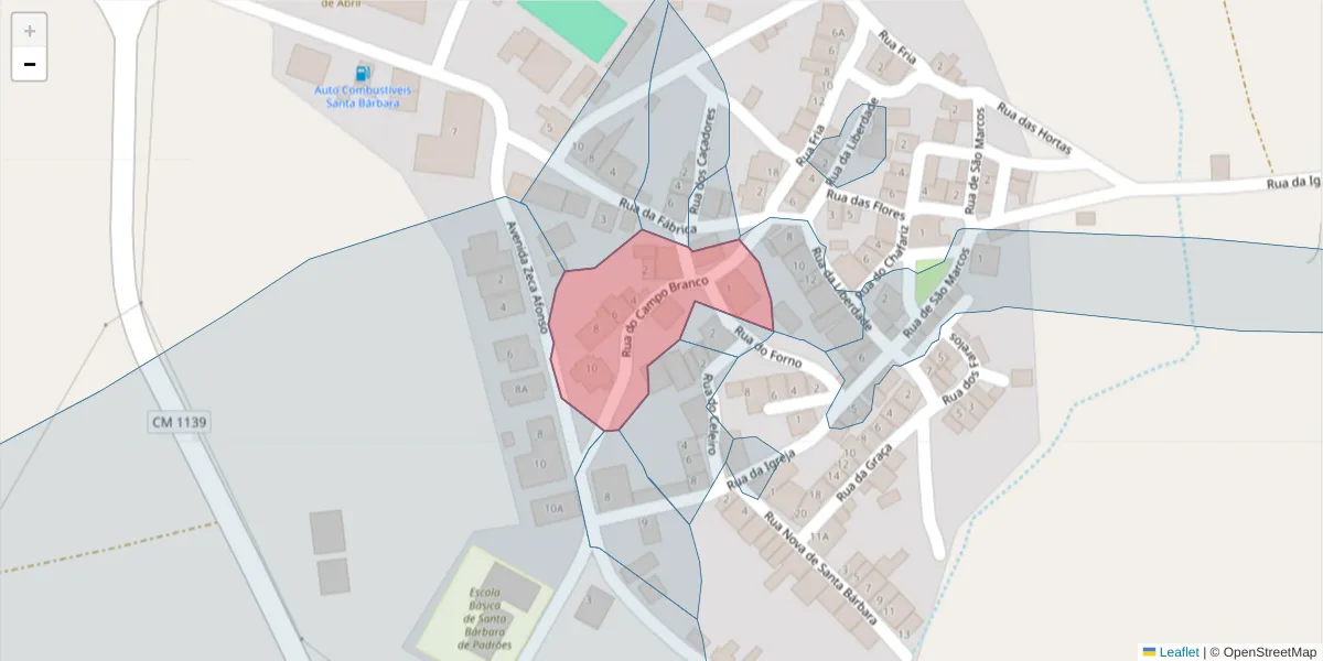 Mapa detalhado do código postal 7780-471 com limites, códigos postais vizinhos e agências dos correios