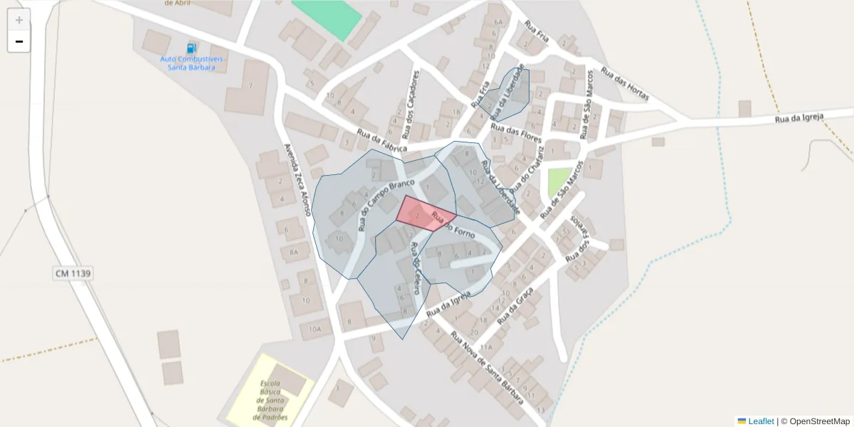 Mapa detalhado do código postal 7780-474 com limites, códigos postais vizinhos e agências dos correios