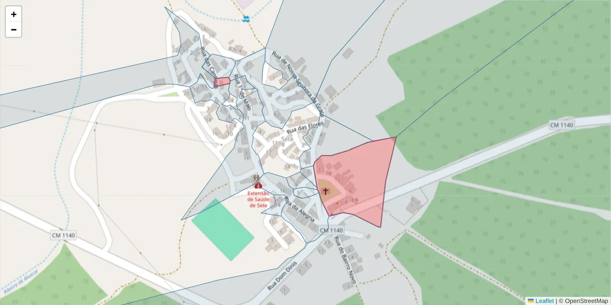 Mapa detalhado do código postal 7780-484 com limites, códigos postais vizinhos e agências dos correios