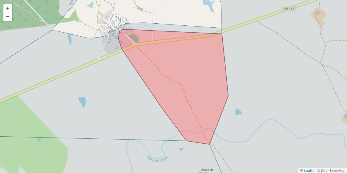 Mapa detalhado do código postal 7780-520 com limites, códigos postais vizinhos e agências dos correios