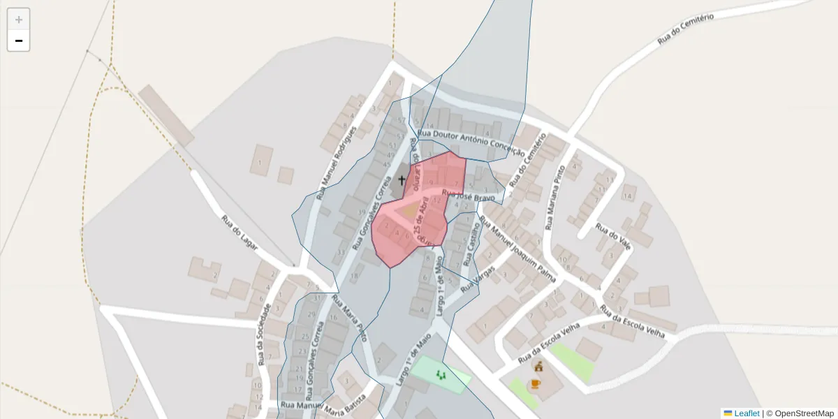 Mapa detalhado do código postal 7780-522 com limites, códigos postais vizinhos e agências dos correios