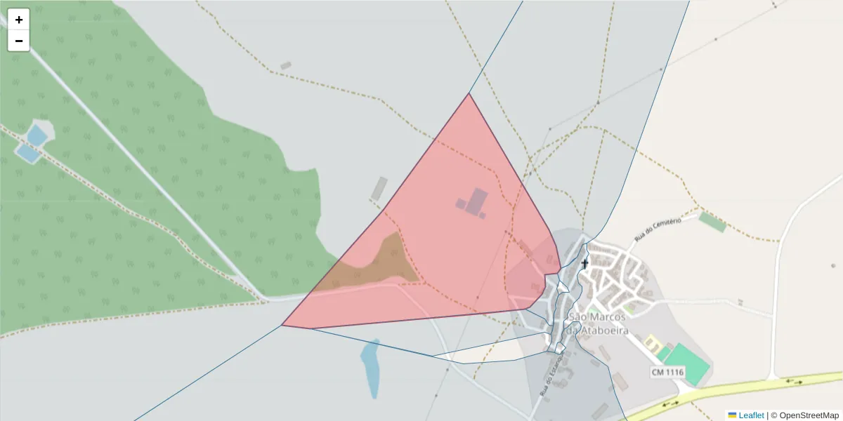 Mapa detalhado do código postal 7780-529 com limites, códigos postais vizinhos e agências dos correios