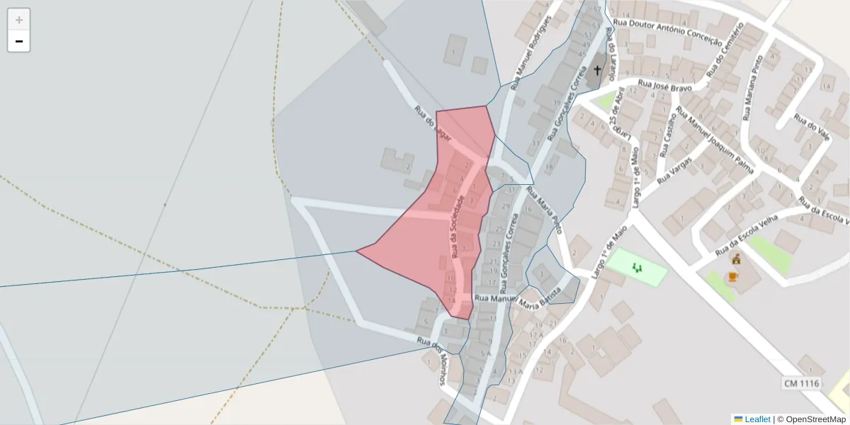 Mapa detalhado do código postal 7780-530 com limites, códigos postais vizinhos e agências dos correios
