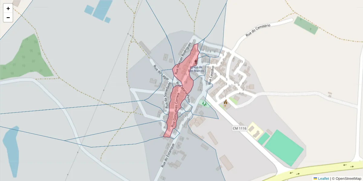 Mapa detalhado do código postal 7780-536 com limites, códigos postais vizinhos e agências dos correios