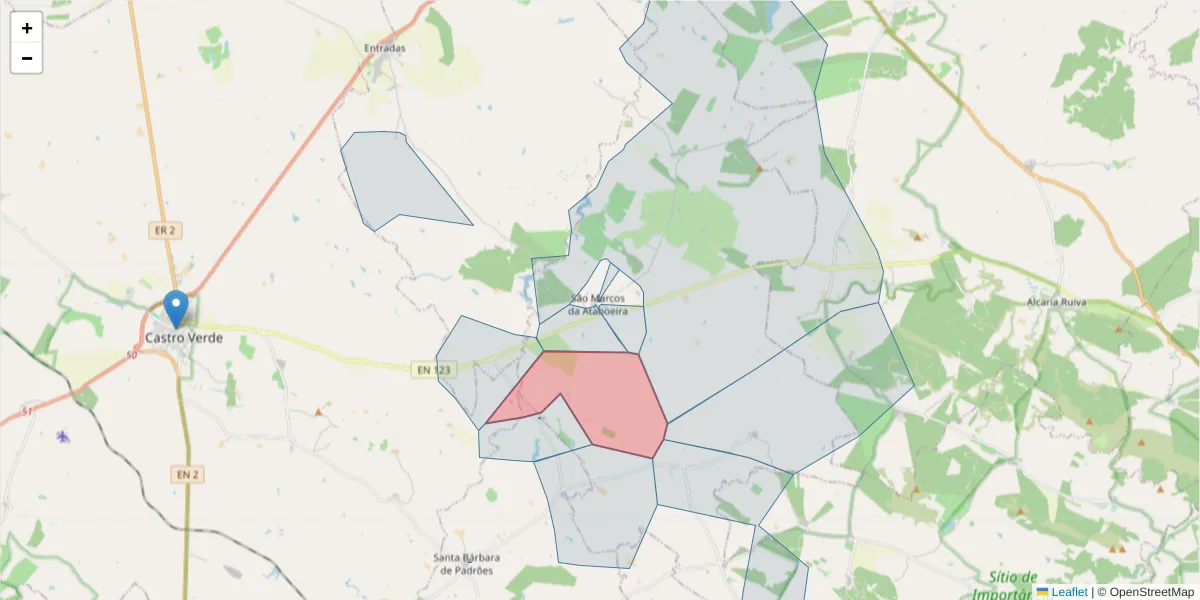 Mapa detalhado do código postal 7780-538 com limites, códigos postais vizinhos e agências dos correios