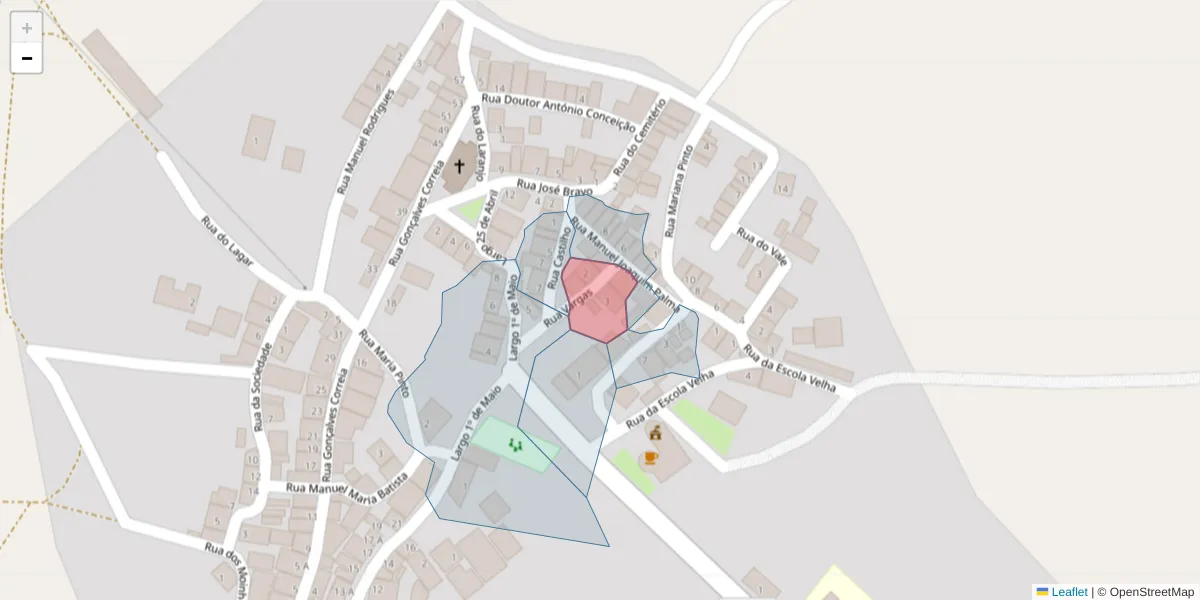 Mapa detalhado do código postal 7780-543 com limites, códigos postais vizinhos e agências dos correios