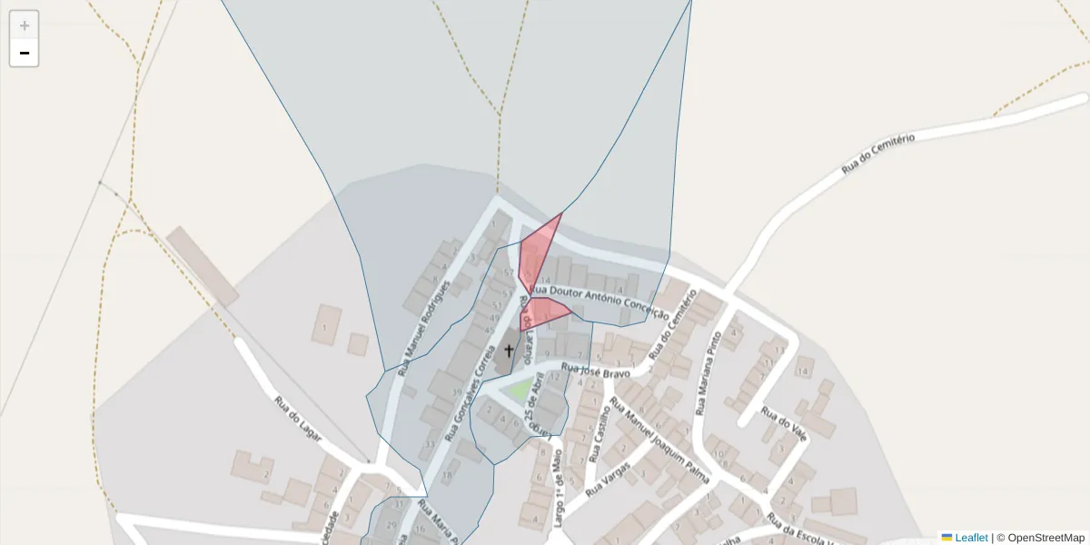 Mapa detalhado do código postal 7780-544 com limites, códigos postais vizinhos e agências dos correios