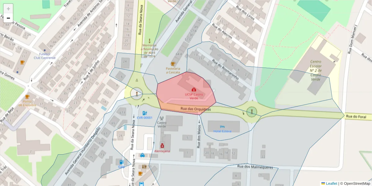 Mapa detalhado do código postal 7780-909 com limites, códigos postais vizinhos e agências dos correios