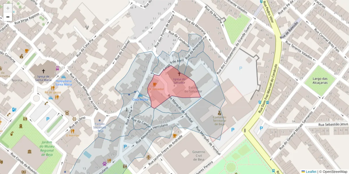 Mapa detalhado do código postal 7800-017 com limites, códigos postais vizinhos e agências dos correios