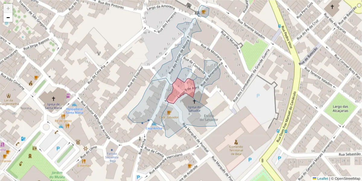 Mapa detalhado do código postal 7800-020 com limites, códigos postais vizinhos e agências dos correios