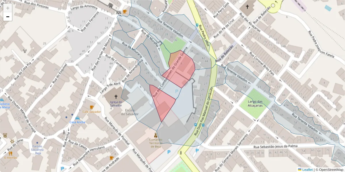 Mapa detalhado do código postal 7800-033 com limites, códigos postais vizinhos e agências dos correios