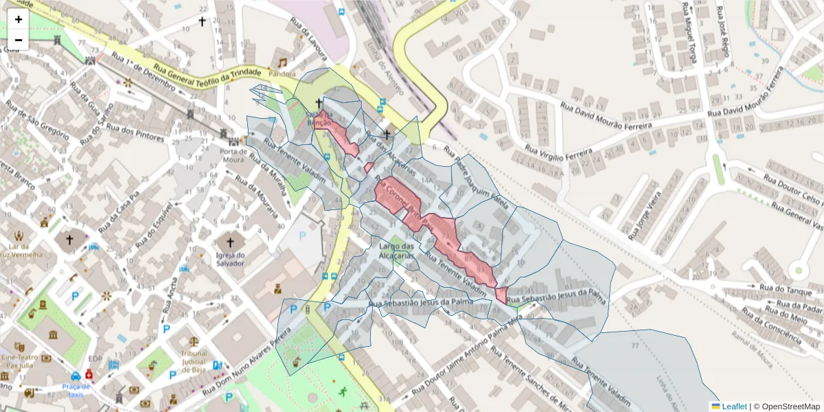 Mapa detalhado do código postal 7800-034 com limites, códigos postais vizinhos e agências dos correios