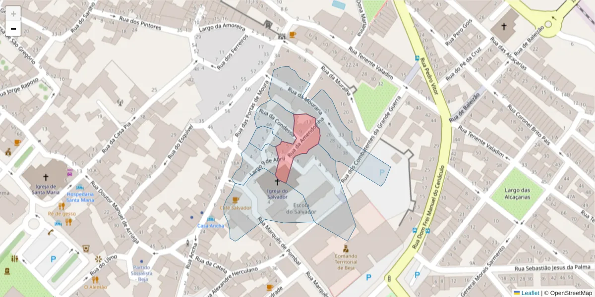Mapa detalhado do código postal 7800-035 com limites, códigos postais vizinhos e agências dos correios