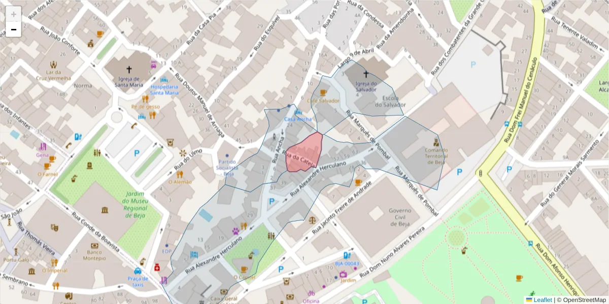 Mapa detalhado do código postal 7800-037 com limites, códigos postais vizinhos e agências dos correios