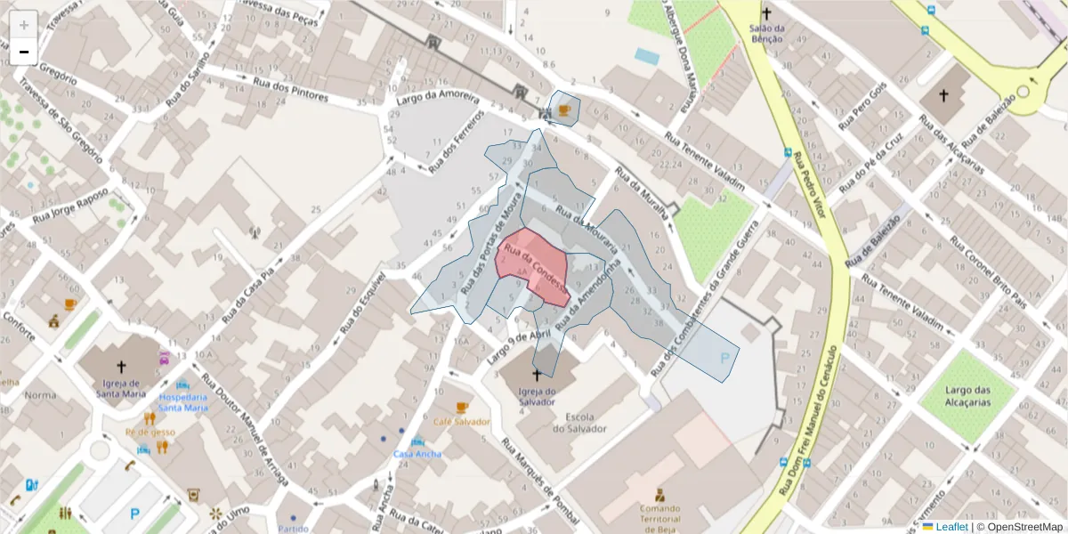 Mapa detalhado do código postal 7800-038 com limites, códigos postais vizinhos e agências dos correios