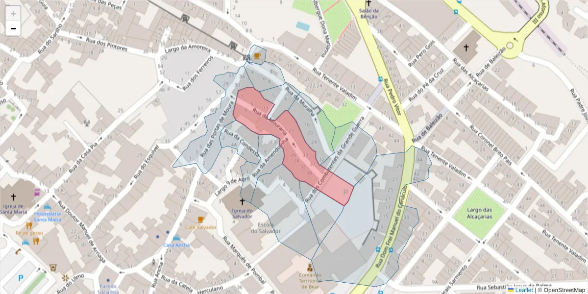 Mapa detalhado do código postal 7800-040 com limites, códigos postais vizinhos e agências dos correios