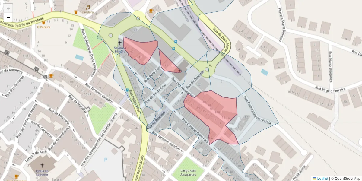 Mapa detalhado do código postal 7800-043 com limites, códigos postais vizinhos e agências dos correios