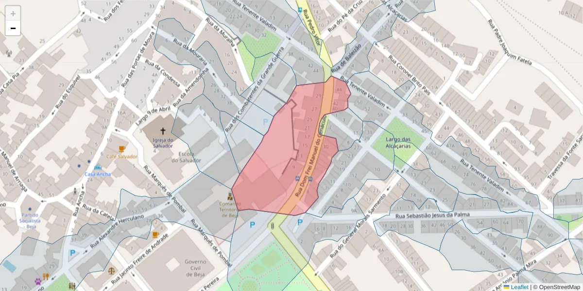 Mapa detalhado do código postal 7800-052 com limites, códigos postais vizinhos e agências dos correios