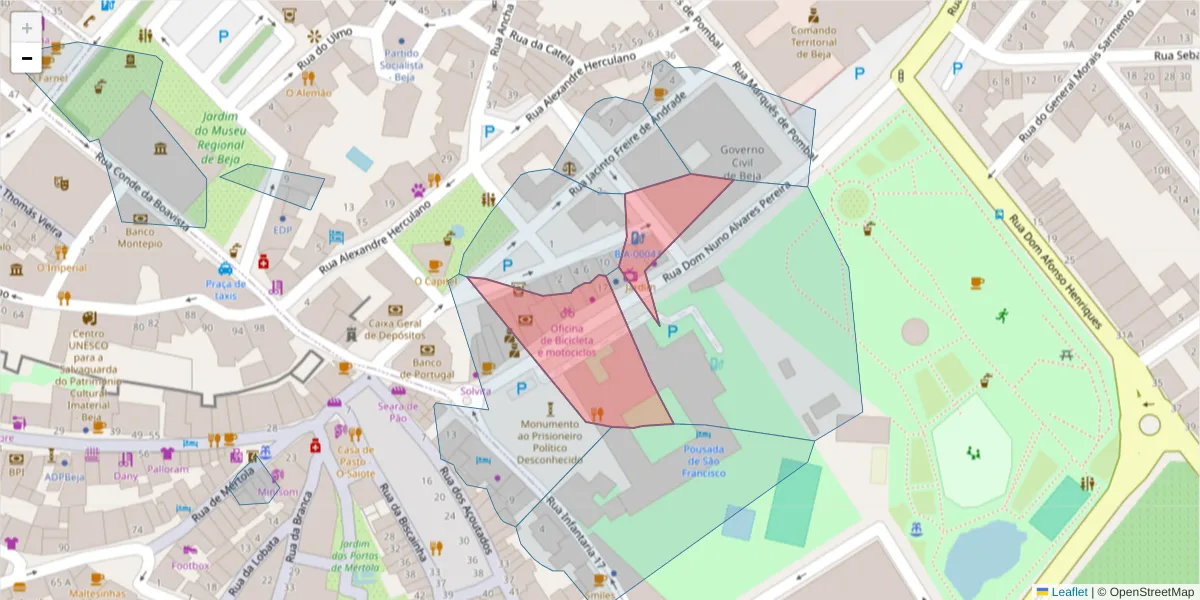 Mapa detalhado do código postal 7800-054 com limites, códigos postais vizinhos e agências dos correios