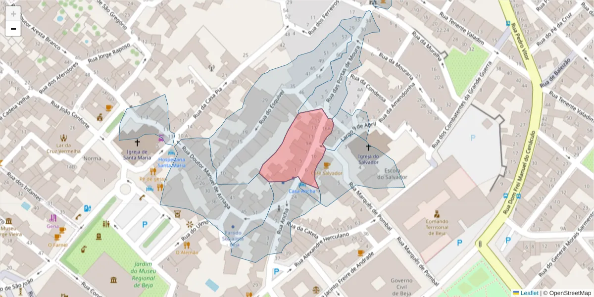 Mapa detalhado do código postal 7800-057 com limites, códigos postais vizinhos e agências dos correios
