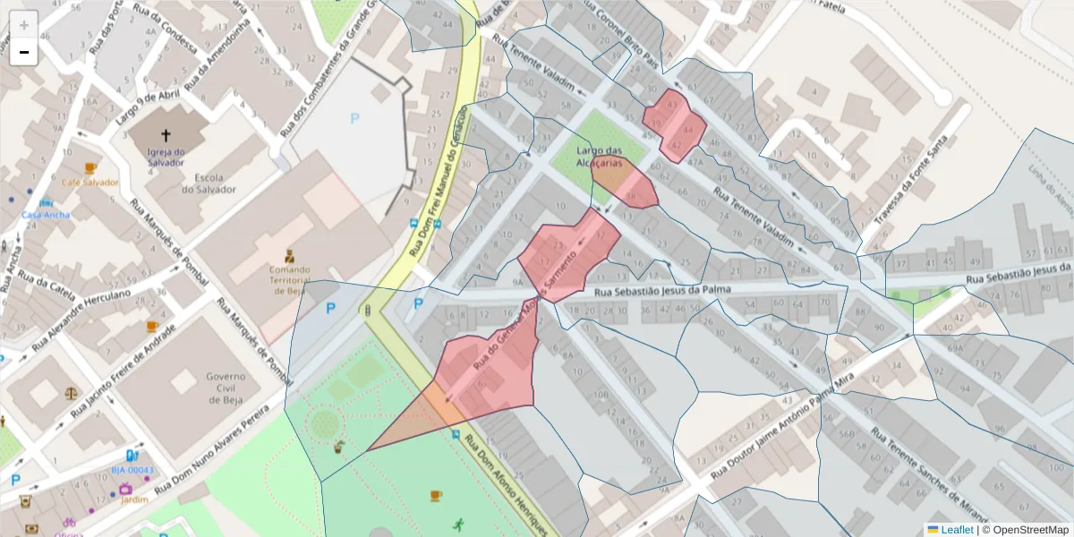 Mapa detalhado do código postal 7800-064 com limites, códigos postais vizinhos e agências dos correios