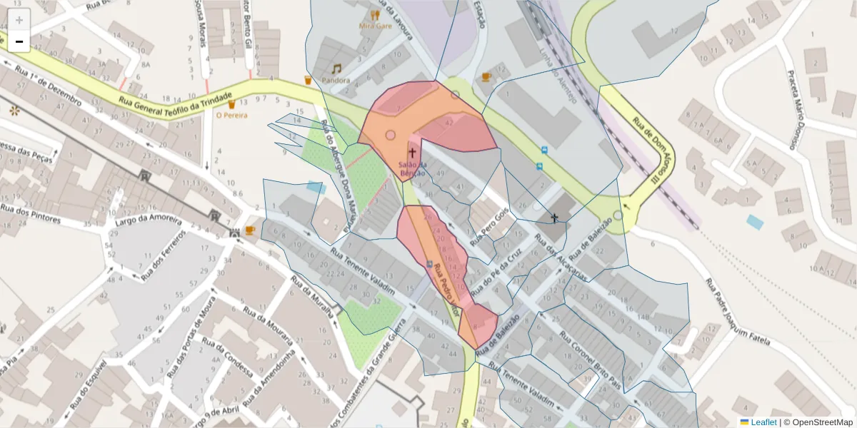 Mapa detalhado do código postal 7800-068 com limites, códigos postais vizinhos e agências dos correios
