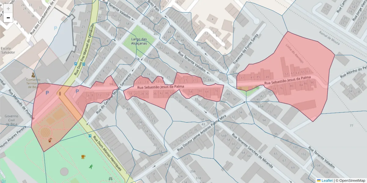 Mapa detalhado do código postal 7800-070 com limites, códigos postais vizinhos e agências dos correios