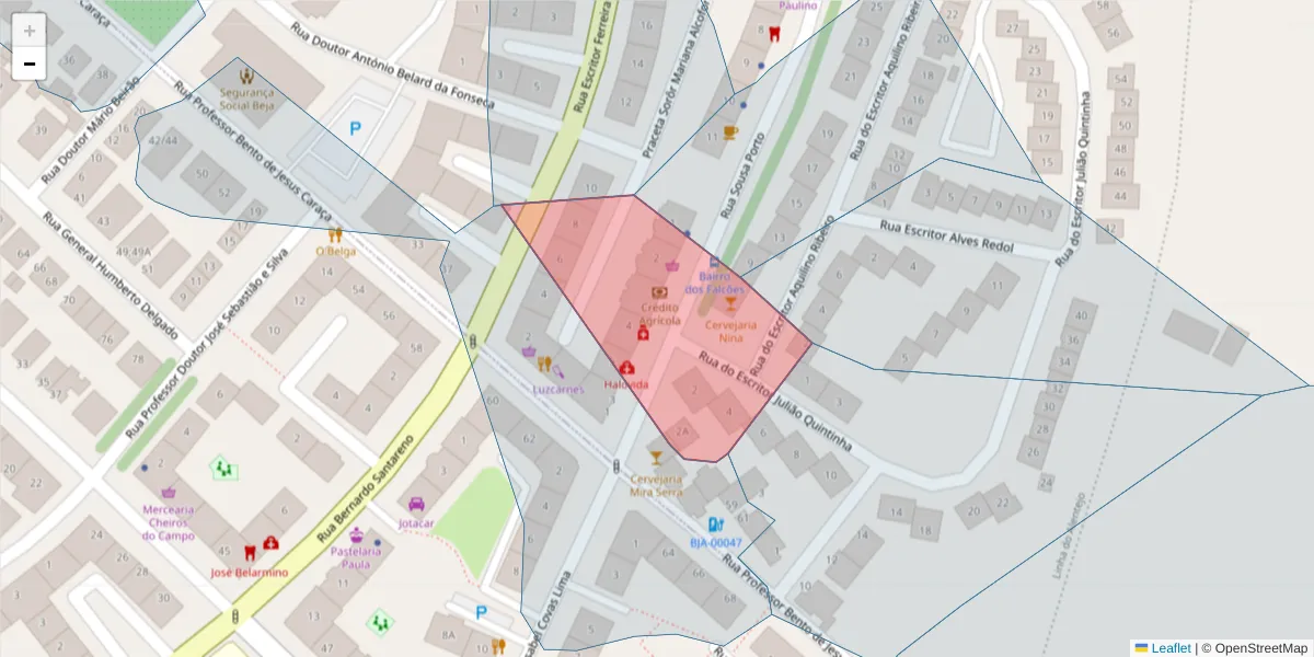 Mapa detalhado do código postal 7800-071 com limites, códigos postais vizinhos e agências dos correios