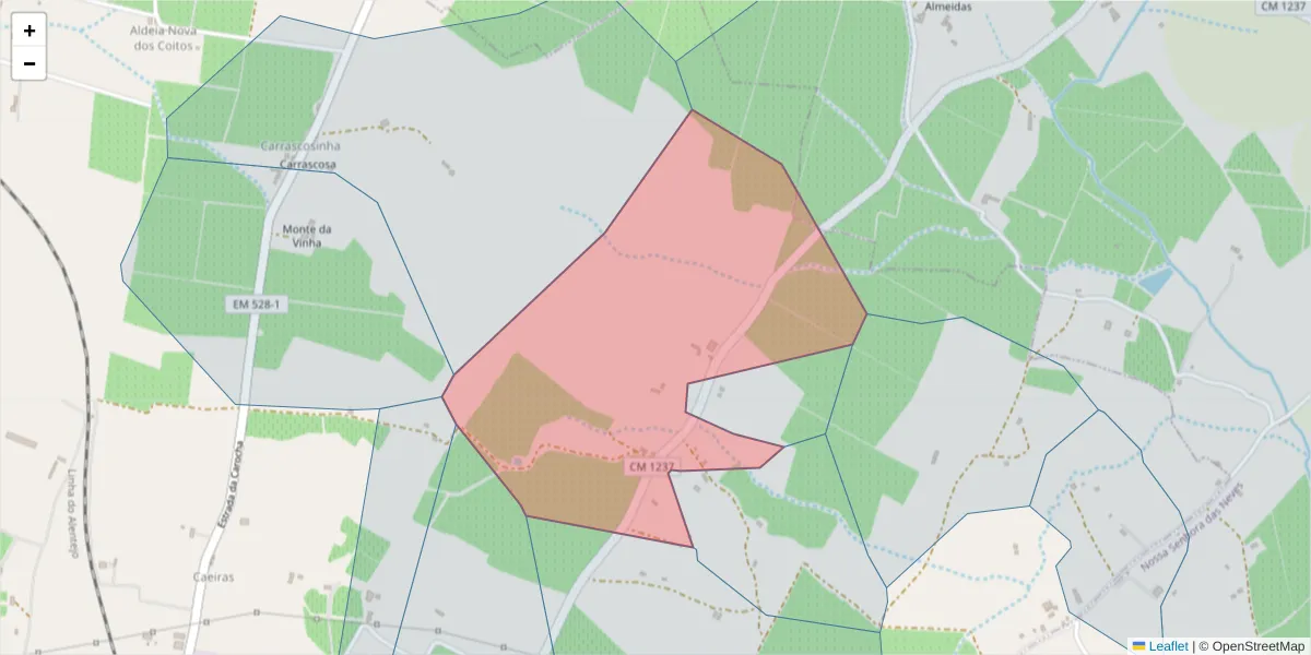 Mapa detalhado do código postal 7800-094 com limites, códigos postais vizinhos e agências dos correios