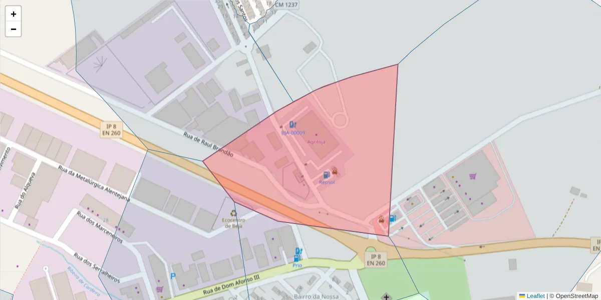 Mapa detalhado do código postal 7800-103 com limites, códigos postais vizinhos e agências dos correios