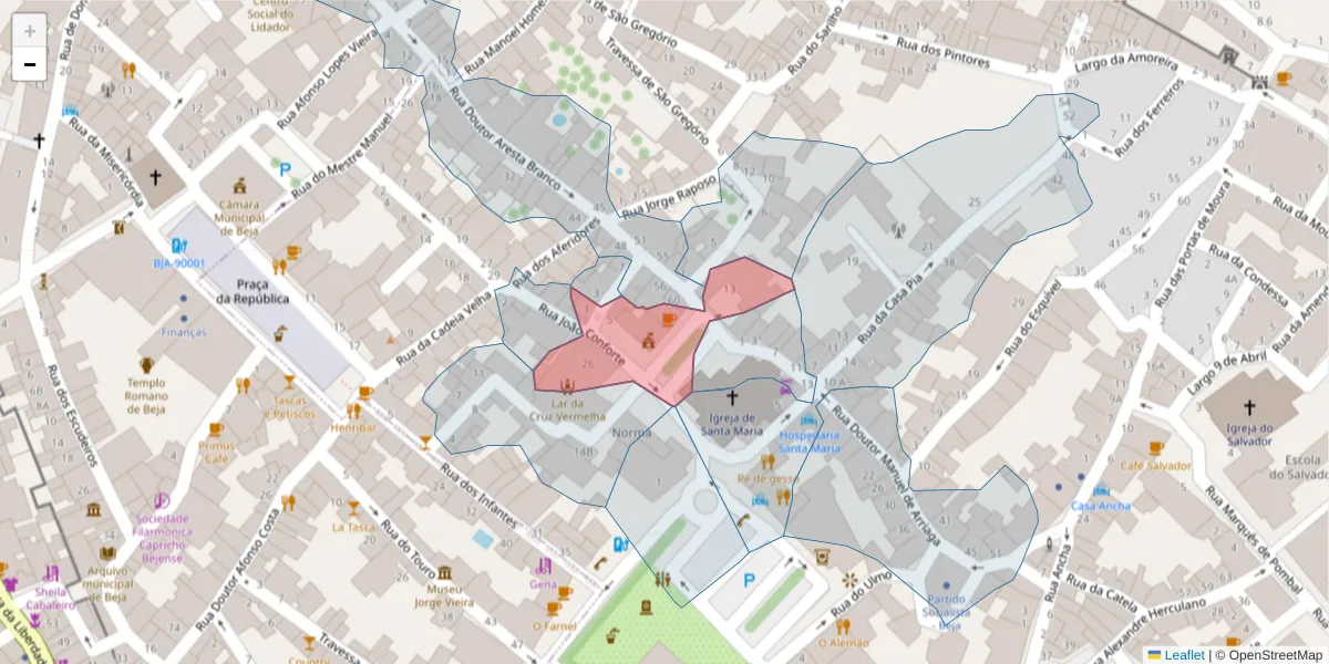 Mapa detalhado do código postal 7800-133 com limites, códigos postais vizinhos e agências dos correios