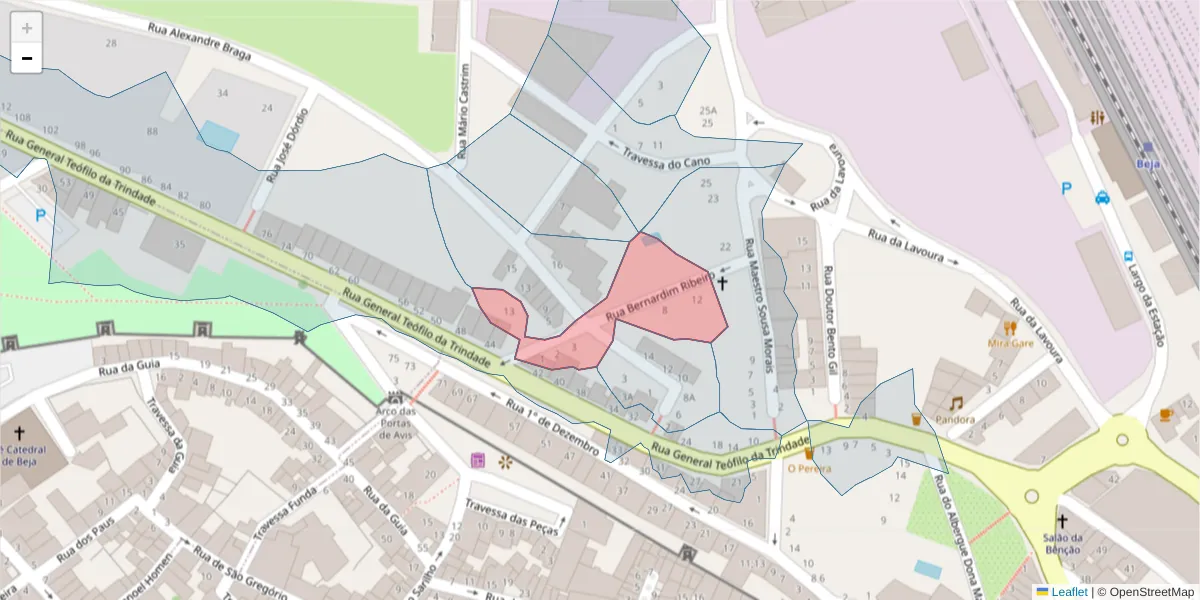 Mapa detalhado do código postal 7800-139 com limites, códigos postais vizinhos e agências dos correios
