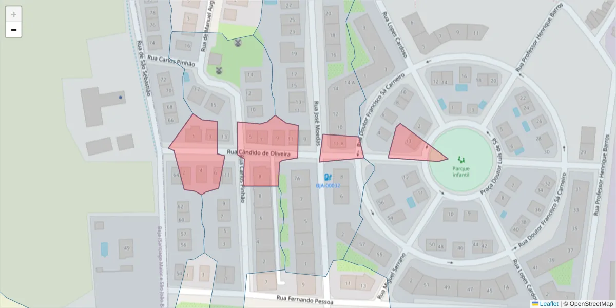 Mapa detalhado do código postal 7800-140 com limites, códigos postais vizinhos e agências dos correios