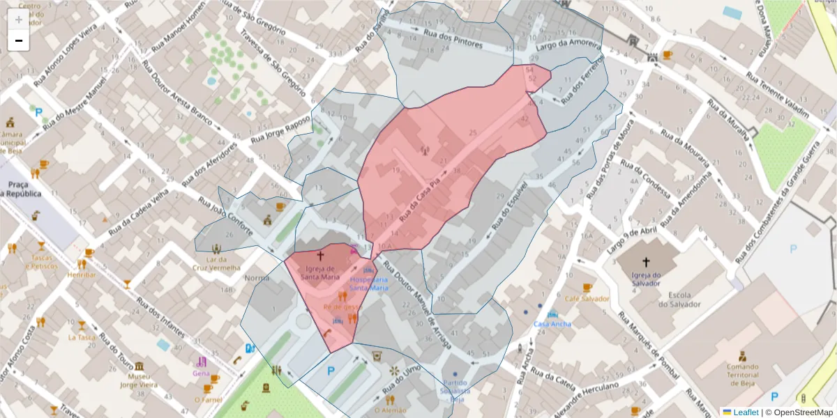 Mapa detalhado do código postal 7800-144 com limites, códigos postais vizinhos e agências dos correios