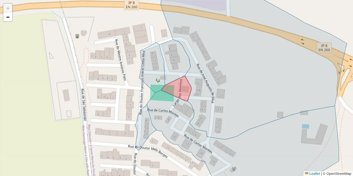 Mapa detalhado do código postal 7800-153 com limites, códigos postais vizinhos e agências dos correios