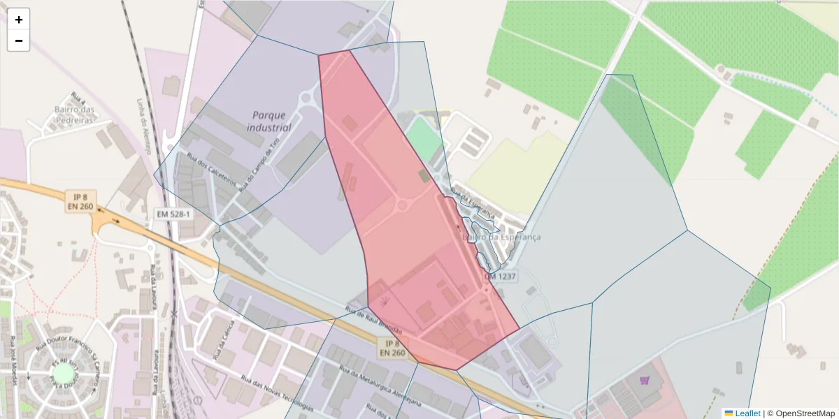 Mapa detalhado do código postal 7800-160 com limites, códigos postais vizinhos e agências dos correios
