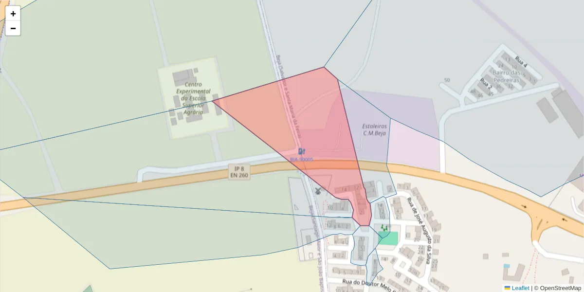 Mapa detalhado do código postal 7800-163 com limites, códigos postais vizinhos e agências dos correios