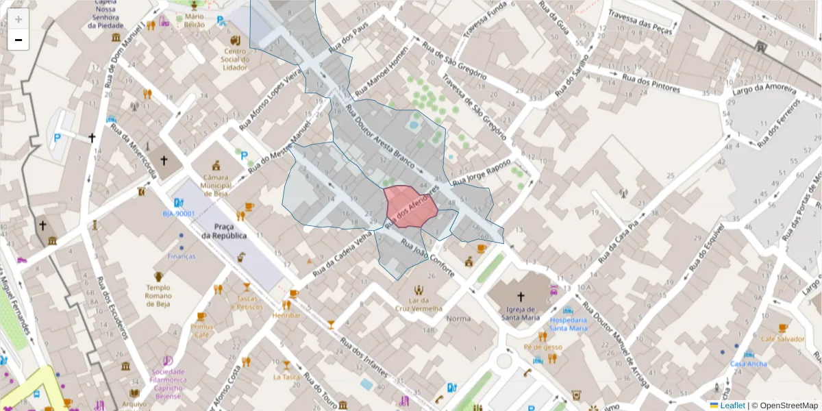 Mapa detalhado do código postal 7800-167 com limites, códigos postais vizinhos e agências dos correios